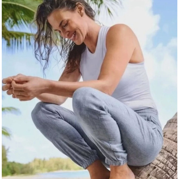 ATHLETA Cabo Linen Jogger Pants Chambray Blue Plus Size‎ 26 NWT Beach Lounge - Picture 1 of 7